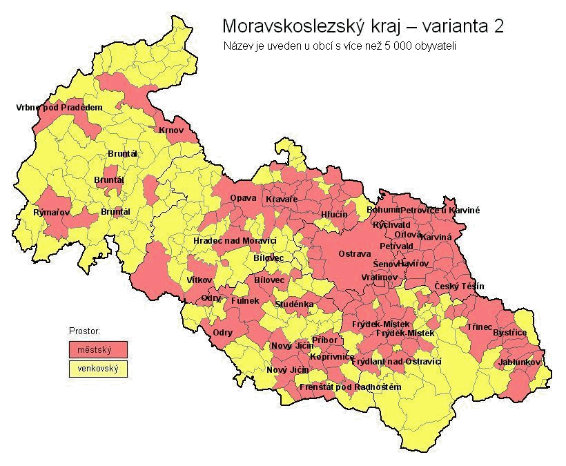 Moravskoslezský kraj – varianta 2 (mapa)